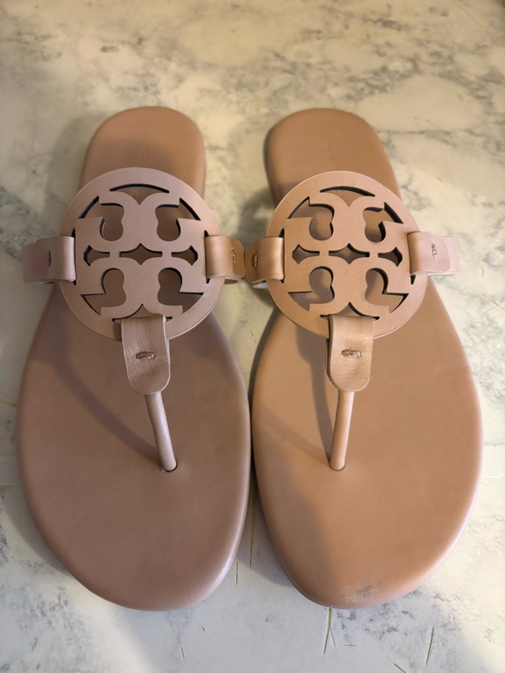 Tory Burch Pink Leather Logo Thong Sandals